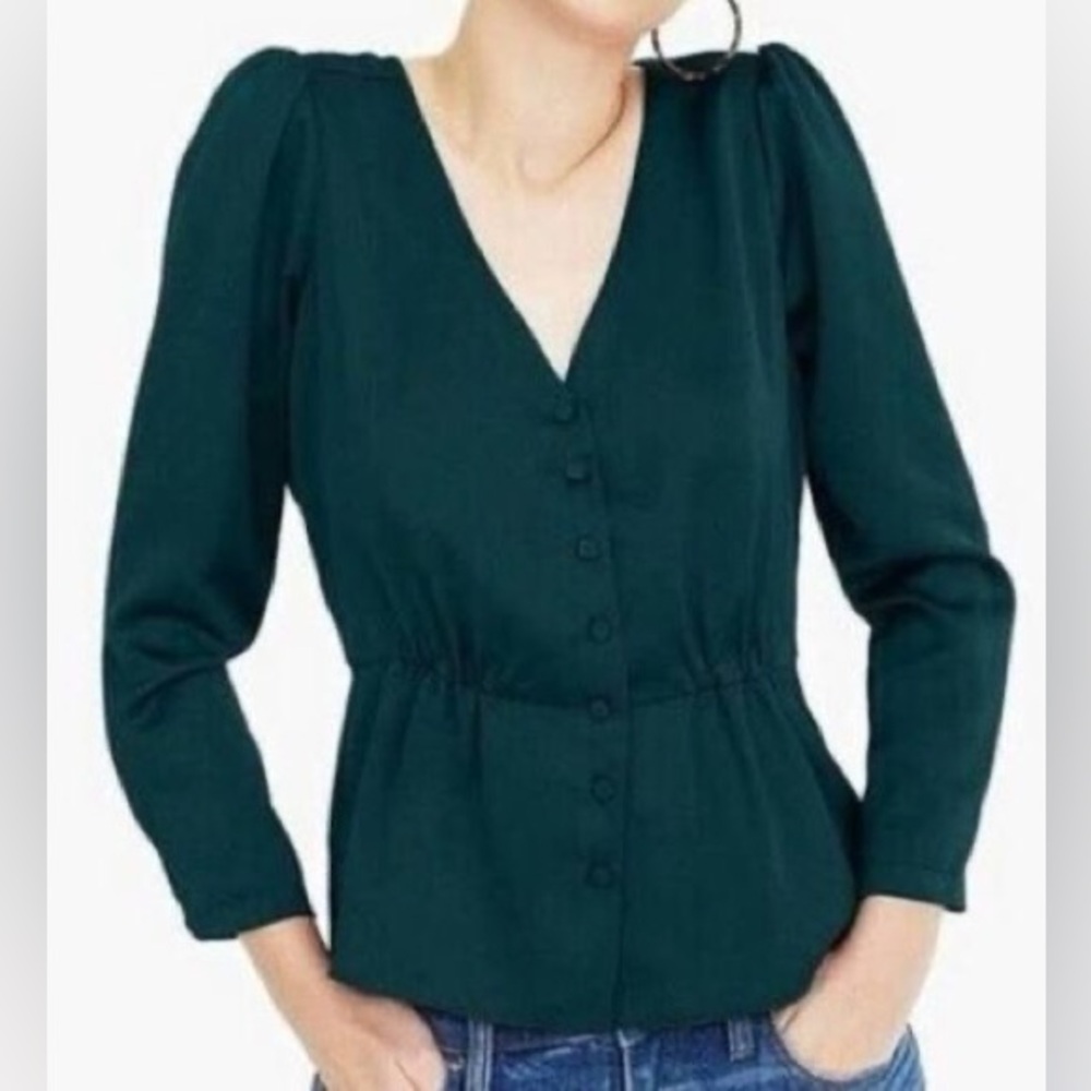 J. Crew Peplum V Neck Satin Crepe Top